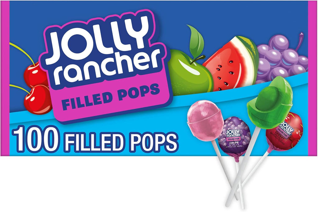 JOLLY RANCHER Filled Pops Assorted Fruit Flavored Candy Box, 56 oz (100 Pieces)