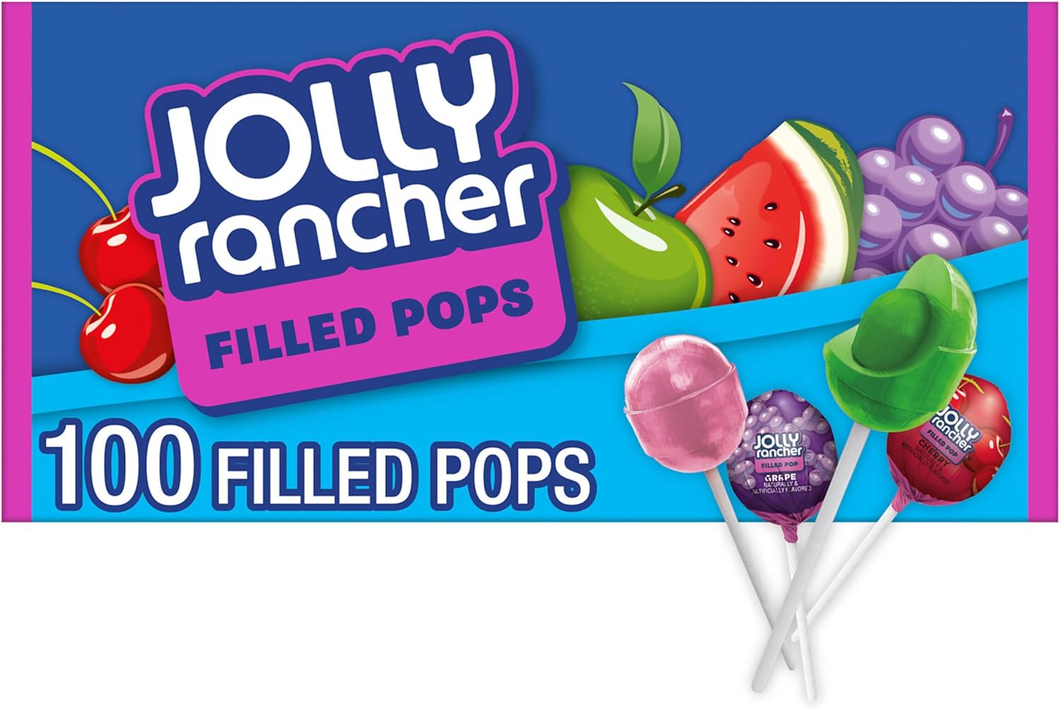 JOLLY RANCHER Filled Pops Assorted Fruit Flavored Candy Box, 56 oz (100 Pieces)