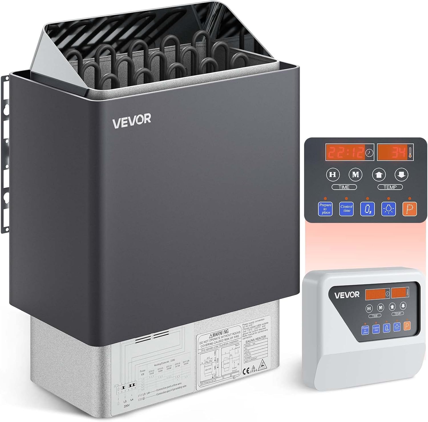 VEVOR Sauna Heater, 9KW 220V Electric Sauna Stove, Steam Bath Sauna Heater with External Digital Controller, 3h Timer & Adjustable Temp for Max. 317-459 Cubic Feet, Home Hotel Spa Shower FCC Certify