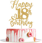Gold Glitter Happy Birthday Cake Topper, Funny Happy Birthday Party Supplies (happy 18th birthday, Gold Glitter)
