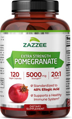 Zazzee Extra Strength Pomegranate 20:1 Extract, 40% Ellagic Acid, 120 Vegan Capsules, 4 Month Supply, Punica Granatum, Antioxidant & Cellular Health Support, Non-GMO, Made in the USA