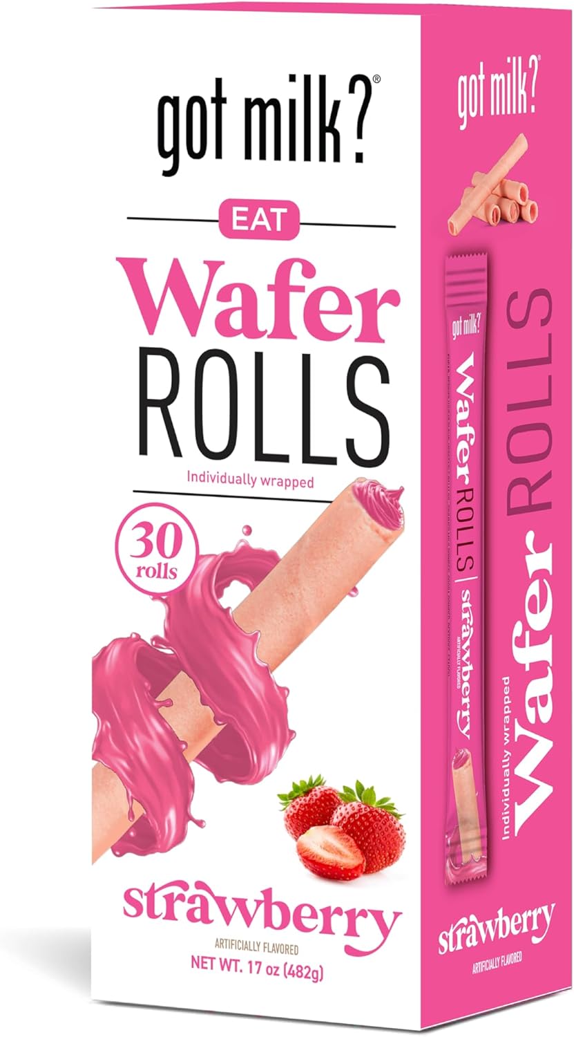 got milk? Wafer Rolls, Strawberry, 17-ounce Box with 30 Rolls, Individually Wrapped Rolled Wafer Spirals with Filling, Strawberry Wafer Cookies for Dessert or Snack, Retail Pack