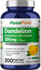 NusaPure Dandelion Root, 250 mg, 200 Veg Capsules (Non-GMO, Vegan)