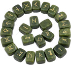 rockcloud Green Jade Rune Stones Tumbled Engraved Lettering Crystal Set for Wicca Crystals Healing Chakra Reiki