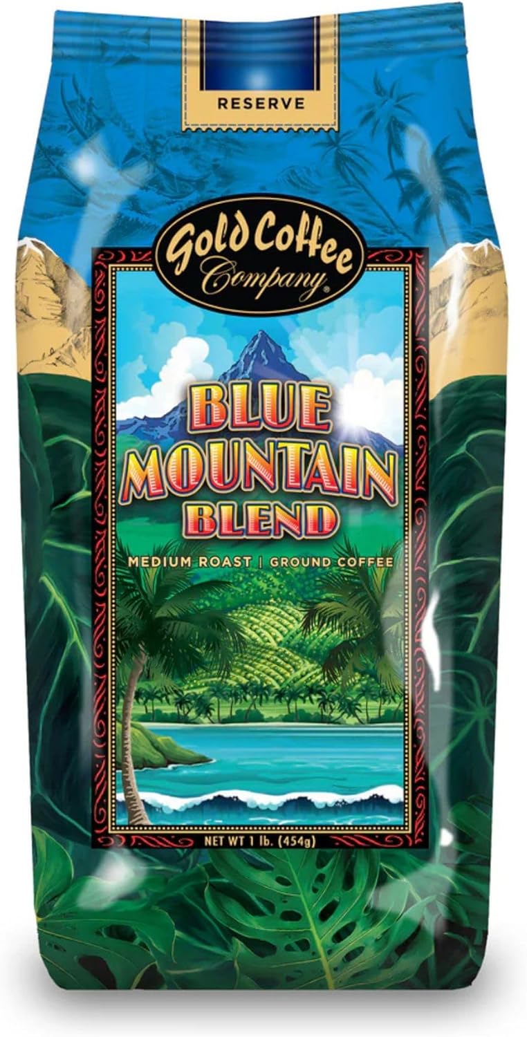Gold Coffee Co. Blue Mountain Premium Blend - Medium Roast, Finely Ground 100% Arabica Coffee - Notes of Cocoa, Sweet Honey, Citrus Notes, 1 lb.