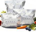 Aluminum Foil Food Storage Bags, Reusable Freezer Bags for Refrigerator, Stand Up Airtight Vacuum Sealer Bags, Heavy Duty Smell Proof Lock Freshness, Perfect for Meat, Vegetables (30, 3 SIZE / 30 PCS)