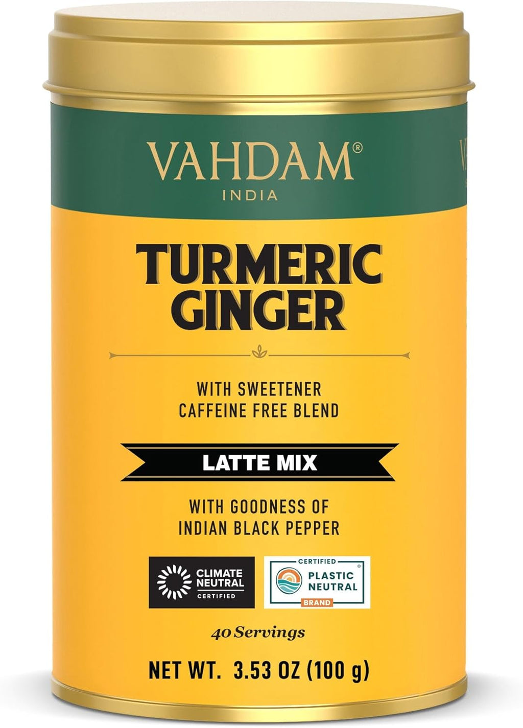 VAHDAM, Golden Milk Powder/Turmeric Ginger Latte Mix (100g, 40 Cups) Caffeine-Free | Powerful Curcumin, Turmeric Powder & Ginger | Brew Hot/Iced Tea