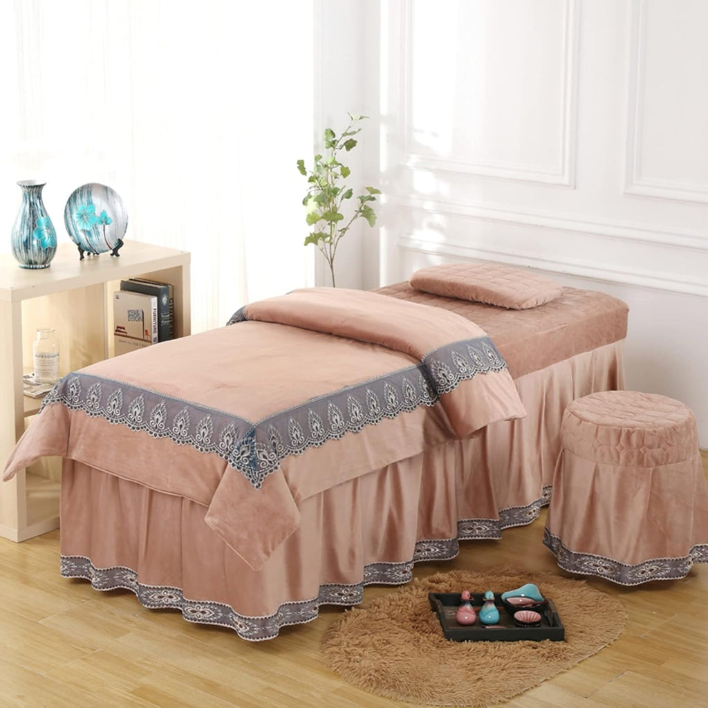KKLT Massage Table Sheet Sets Korean Beauty Bed Cover 4 Sets Bed Skirt Sheet Salon Bed Cover for Body Fumigation Physiotherapy Massage Bed Cover-F 190x70cm(75x28inch)
