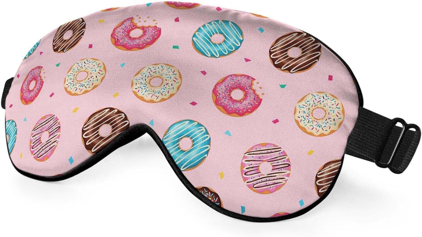 Silk Sweet Donut Sleep Eye Mask Chocolate Candy Food Polka Dot Stars Adjustable Strap for Travel Nap Shift Work Office