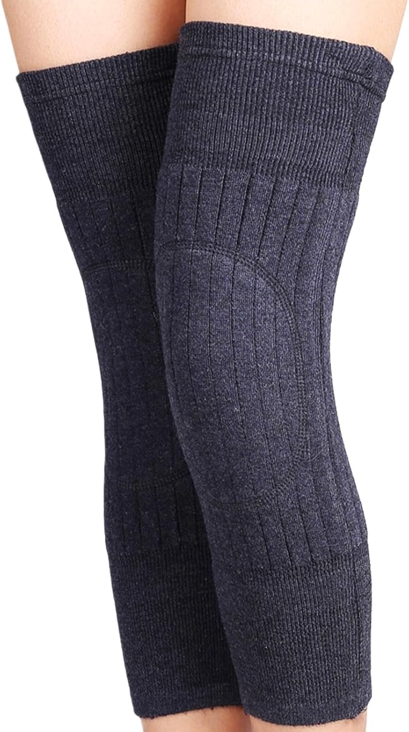 1 Pair Elastic Knit Leg Warmers Knee Braces Sleeves Wraps Support Protector Comfortable Knee Brace Compression Protective Knee Pad for Men Women Outdoor Sports Daily Wear(Dark Grey)