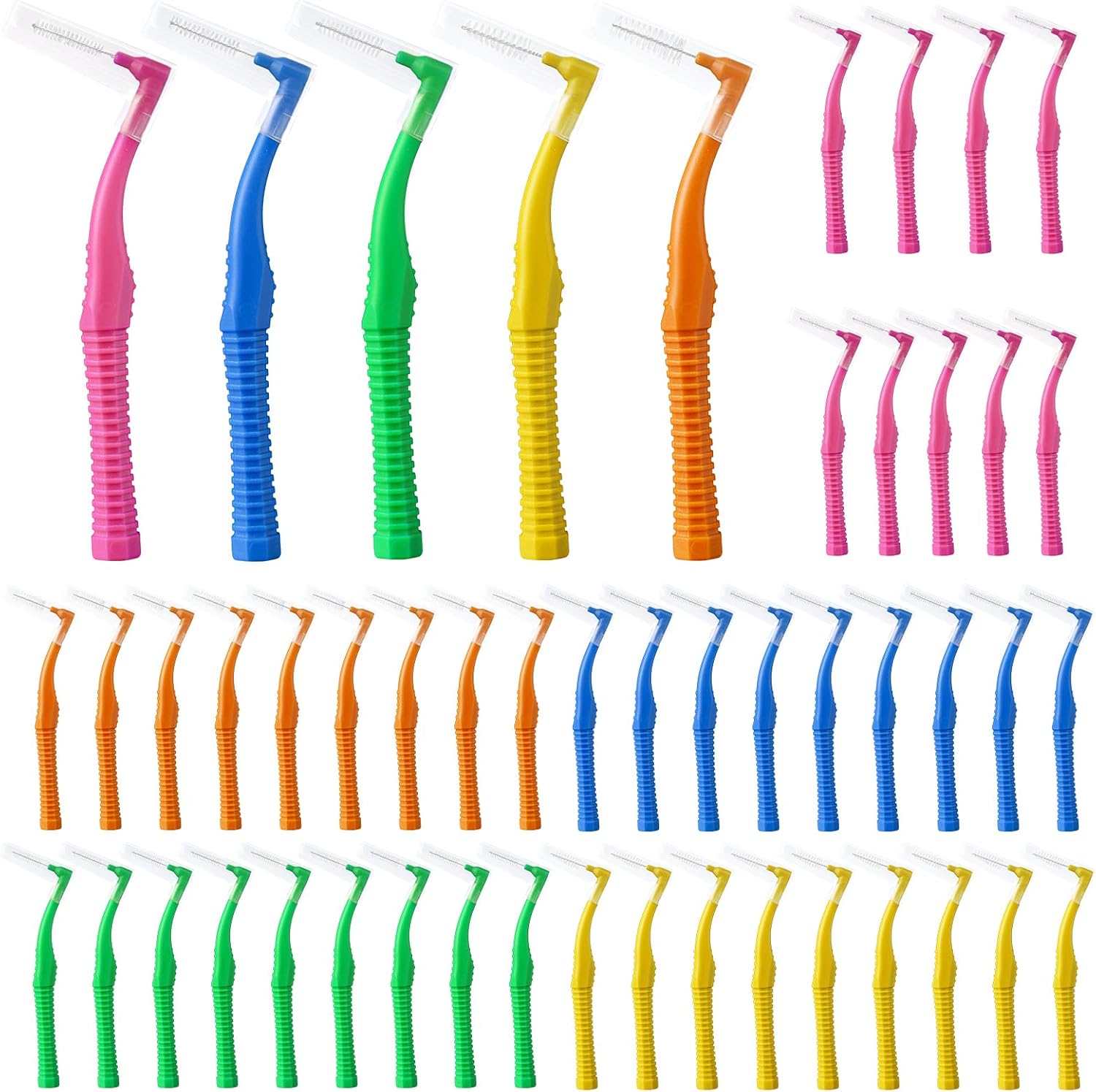 50 Count L Shaped Interdental Brushes, 5 Colors Braces Flossers, Gentle Toothpick Brush for Braces, Tight Spaces, Family Oral Care