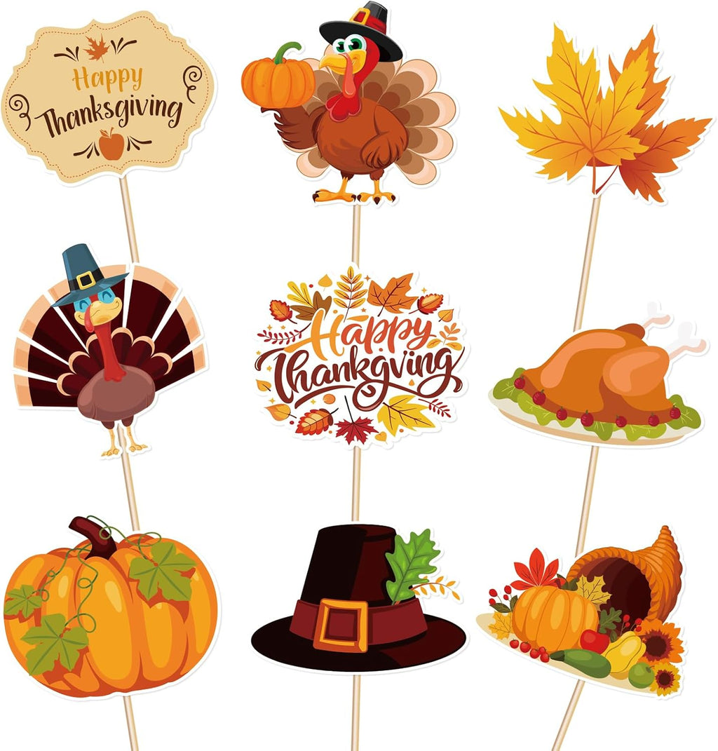 144PCS Thanksgiving Cupcake Toppers Toothpicks Decorations - Turkey Day Fall Picks Food Appetizers Sticks Party Supplies