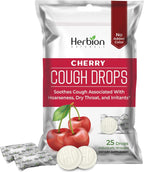 HERBION Naturals Cough Drops with Natural Cherry Flavor, Dietary Supplement, Soothes Cough, for Adults and Children Over 6 Years, 25 Drops, No Artificial Flavor, Pack of 1
