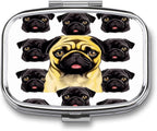 Black Yellow Pug Pill Box 2 Compartment Decorative Metal Pill Case for Pocket Or Purse Travel Portable Medicine Box Pill Container Organizer for Vitamins Fish Oils Supplements