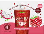 Joyba Bubble Tea Raspberry Dragon Fruit Black Tea with Popping Boba, 4 Pack, 12 fl. oz. Cups