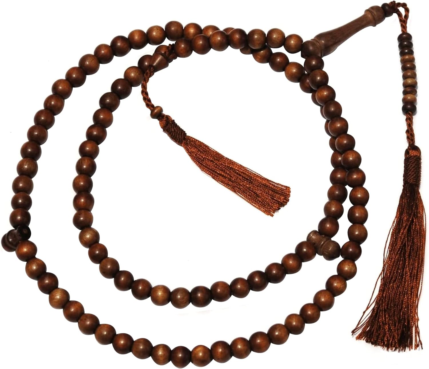 Naturally-dyed Stigi (Iron Wood) Prayer Beads 99-bead with 2 Dividers & Dark Brown Tassels