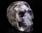 Skullis 5.0”Dream Chevron Amethyst Crystal Skull, Hand Carved Gemstone Fine Art Sculpture, Reiki Healing Stone Statue 3301.
