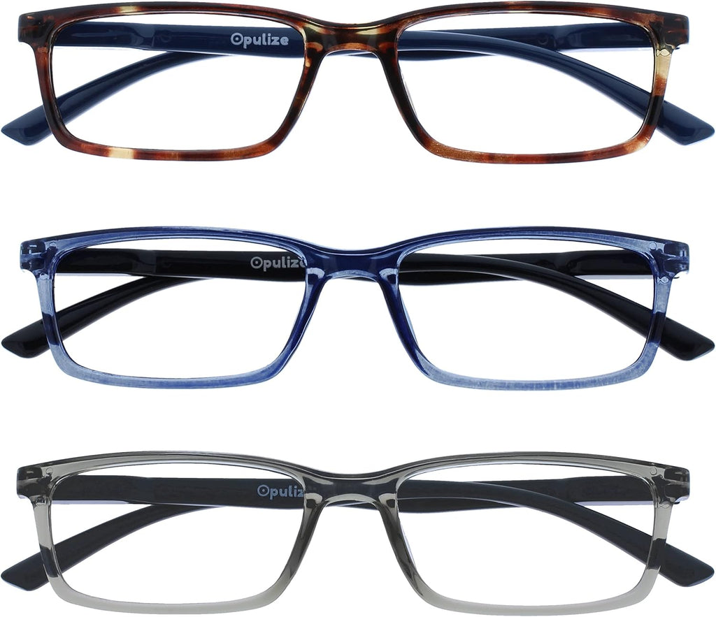 OPULIZE SEE Blue Light Blocking Glasses for Women and Men, Narrow Frame, Spring Hinges, Anti-Reflective Computer Glasses, Brown,Blue,Grey (Pack of 3)