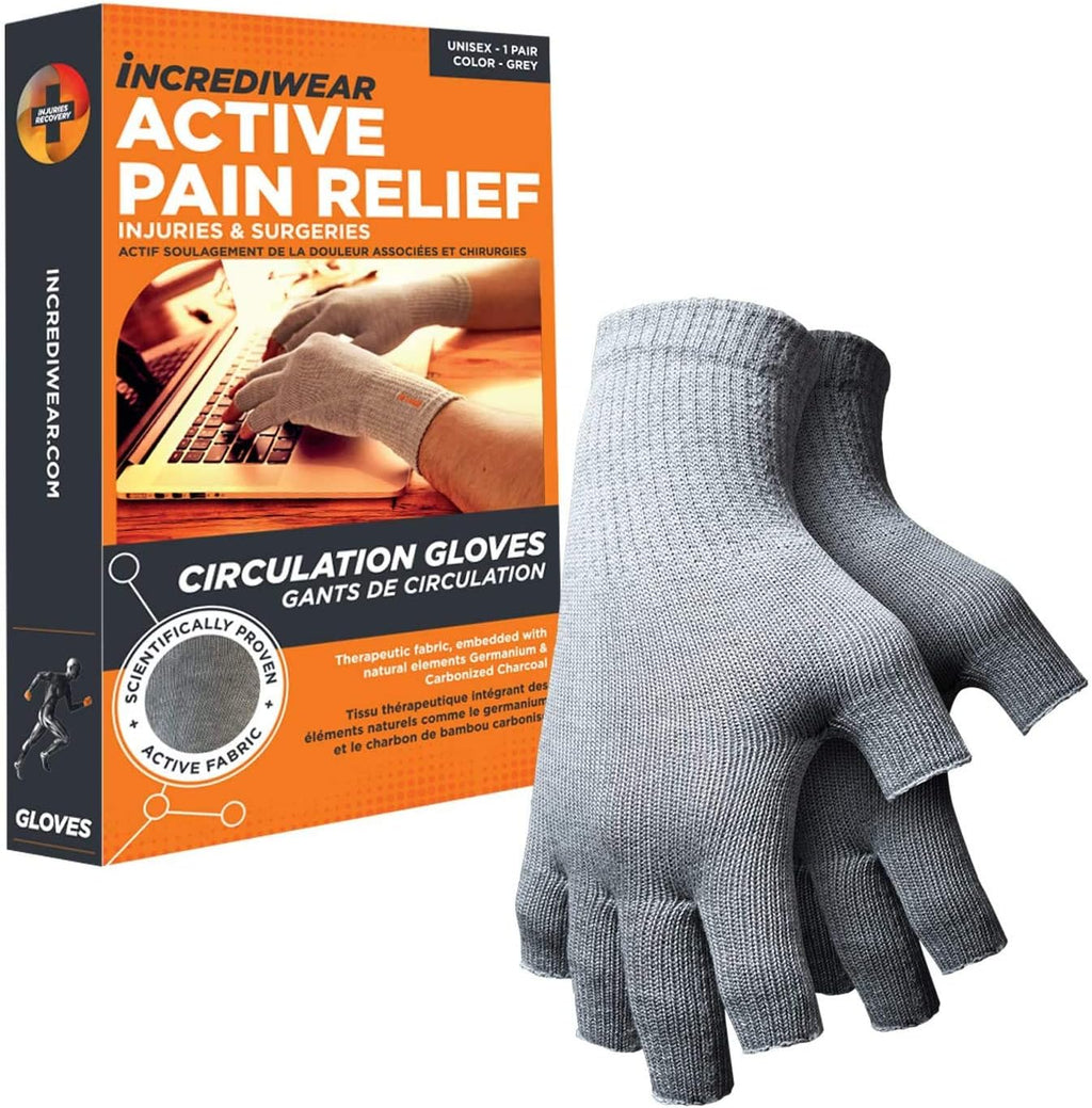 Incrediwear Fingerless Circulation Gloves Arthritis Gloves, Grey