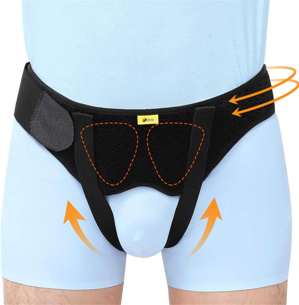 TENB Hernia Belt for Men Hernia Support Truss for Single/Double Inguinal or Sports Hernia, Adjustable Waist Strap with 2 Removable Compression Pads Breathable Material (Medium)