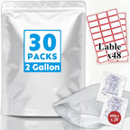 Mylar Bags 2Gallon 30PCS 17"X13" for Food Storage with Oxygen Absorbers&Labels,10Mil Thick Resealable Zipper&Heat Seal Stand Up Pouches for Packaging Long Term,Dried Food,BPA Free