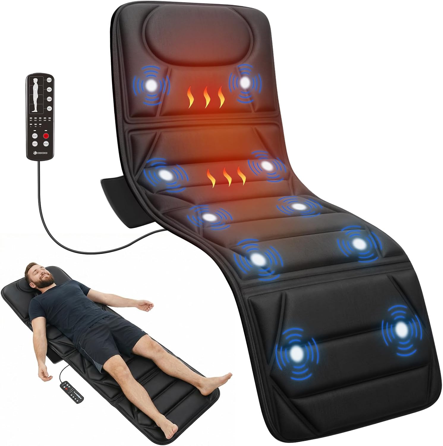 CooCoCo Full Body Massage Mat with Heat, 10 Motors Vibrating Back Massager, Back Massager with Heat, for Bed, Sofa, Massage Mattress Pad, Back Massage for Dad Mom, Gifts for Men Husband Women Wife