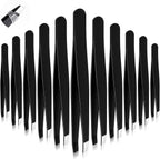 Tweezers for Eyebrows, 12 Pcs Eyebrow Tweezers Set Stainless Steel Slant Tip Tweezer Bulk Brow Tweezer for Women Men Facial Hair, Black