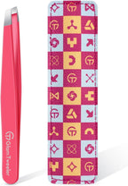 Expert Eyebrow Hair Removal Tweezer with Leather Case, GlamTweeler High Precision Slant Tip Stainless Steel Tweezers for Men and Women (Hot Pink)