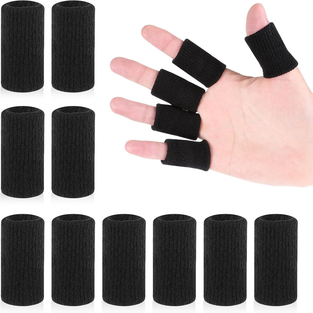 KALIONE 10Pcs Black Sport Finger Sleeves, Finger Sleeves Protectors, Elastic Finger Support Sleeve, Compression Finger Sleeves, Thumb Brace Support for Basketball, Golf