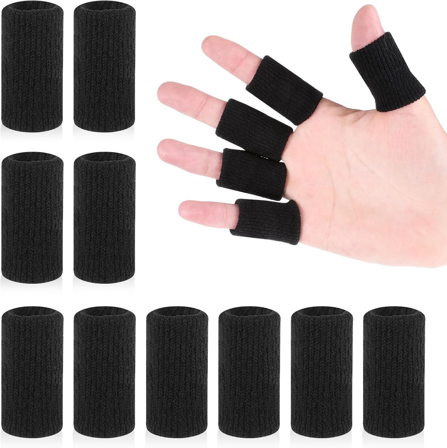 KALIONE 10Pcs Black Sport Finger Sleeves, Finger Sleeves Protectors, Elastic Finger Support Sleeve, Compression Finger Sleeves, Thumb Brace Support for Basketball, Golf