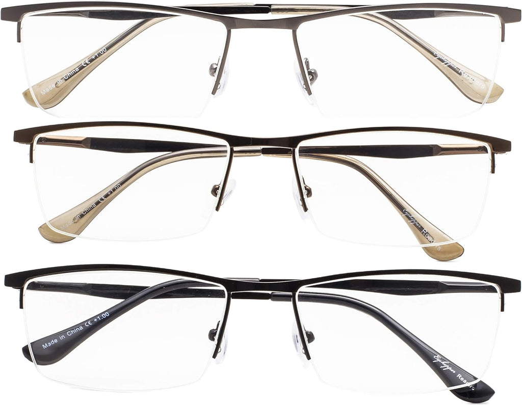 CessBlu 3 Pairs Half-rim Reading Glasses Design Reader Eyeglasses for Men Women Reading
