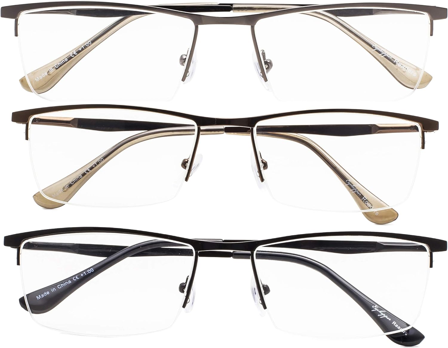 CessBlu 3 Pairs Half-rim Reading Glasses Design Reader Eyeglasses for Men Women Reading