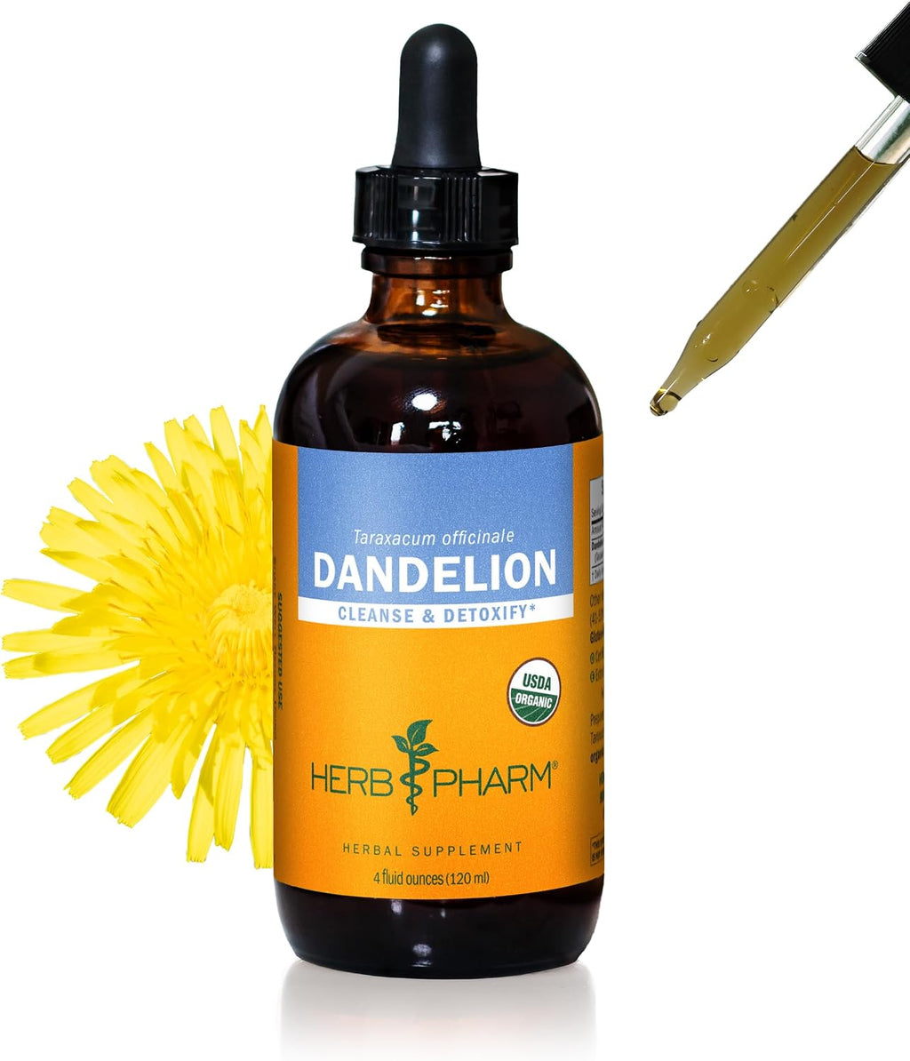 Herb Pharm Certified Organic Dandelion Liquid Extract for Cleansing and Detoxification, Organic Cane Alcohol, 4 Ounce
