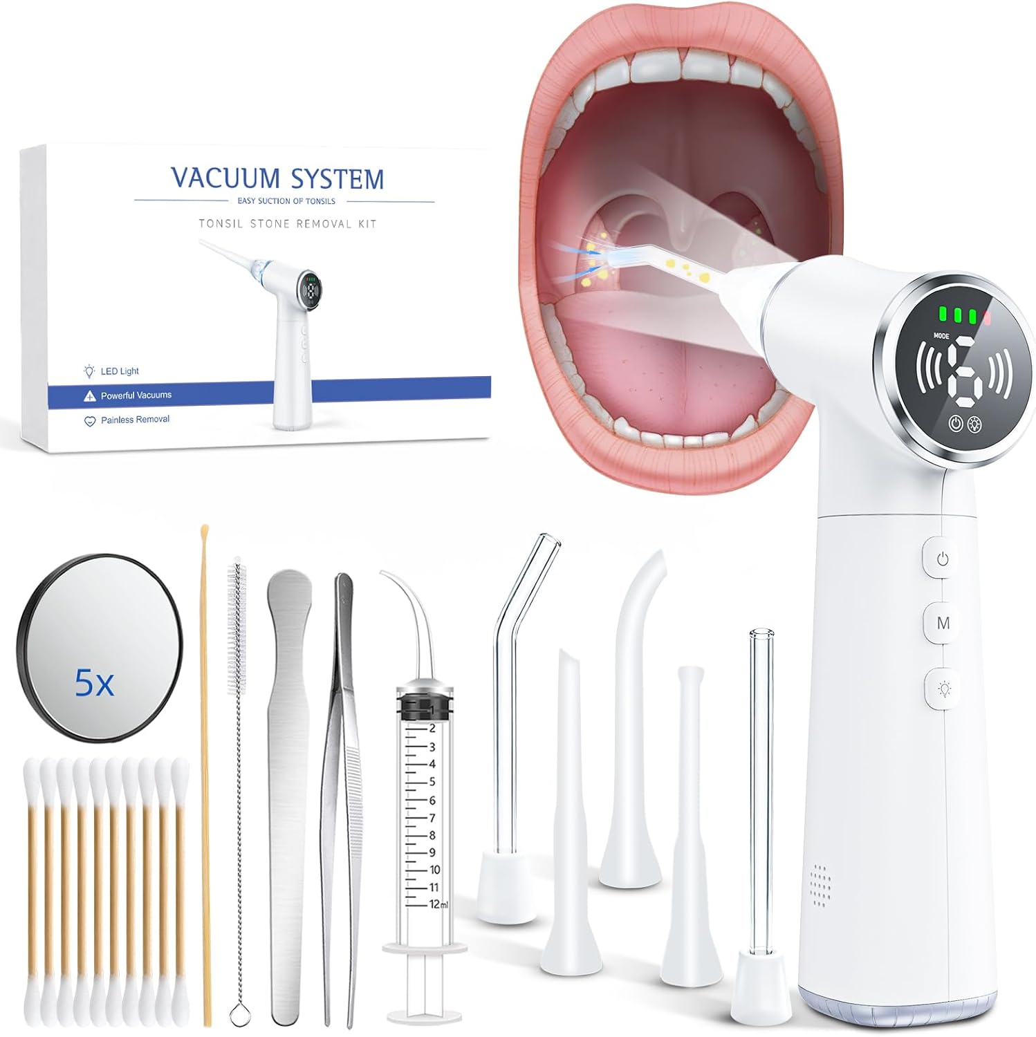Upgraded Electric Tonsil Stone Remover – High-Precision & Painless Cleaning, Food-Grade Material, 6 Suction Levels | Tonsil Stone Removal Kit with LED Light, Oral Protection & 11 Attachments