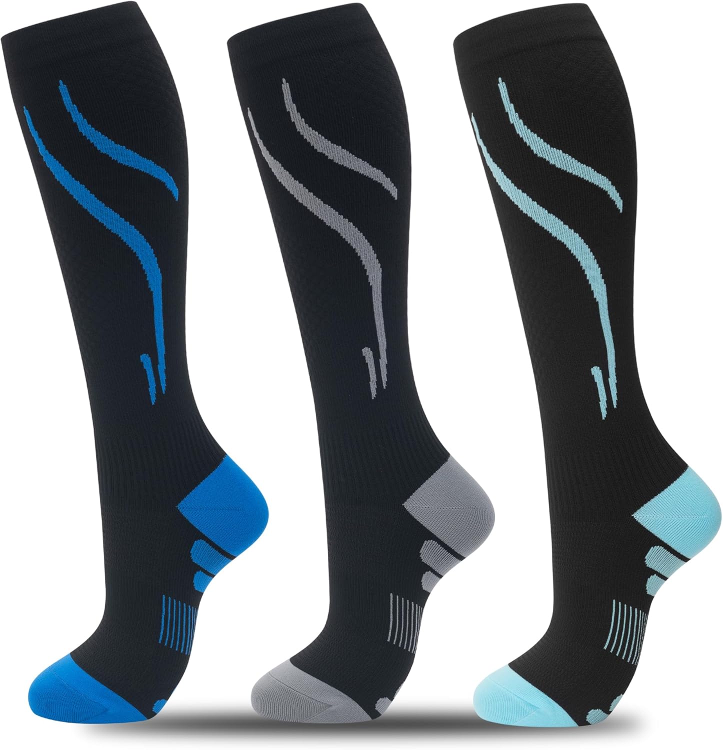 fenglaoda 3 Pairs Compression Socks for Women & Men Knee High Nurse Pregnant Cute Medical Running Travel Athletic