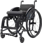 Folding Sports Wheelchair, Lightweight Wheelchair for Adults, Adjustable Footrest and Seat Height,Self-propelled Manual Chair with Anti-Tipper, All Terrain Wheelchair (Black)