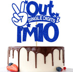 Blue Glitter Out Single Digits I'm 10 Cake Topper, Double Digits 10, for Boys Girls 10th Birthday Decorations, Happy 10th Bithday Decorations