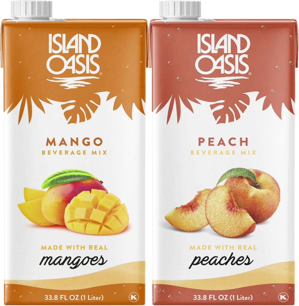 Island Oasis Drink Mix Variety, 1 of each: Mango and Peach Fruit Puree Beverage Mix, 33.8 fl oz (1 Liter)