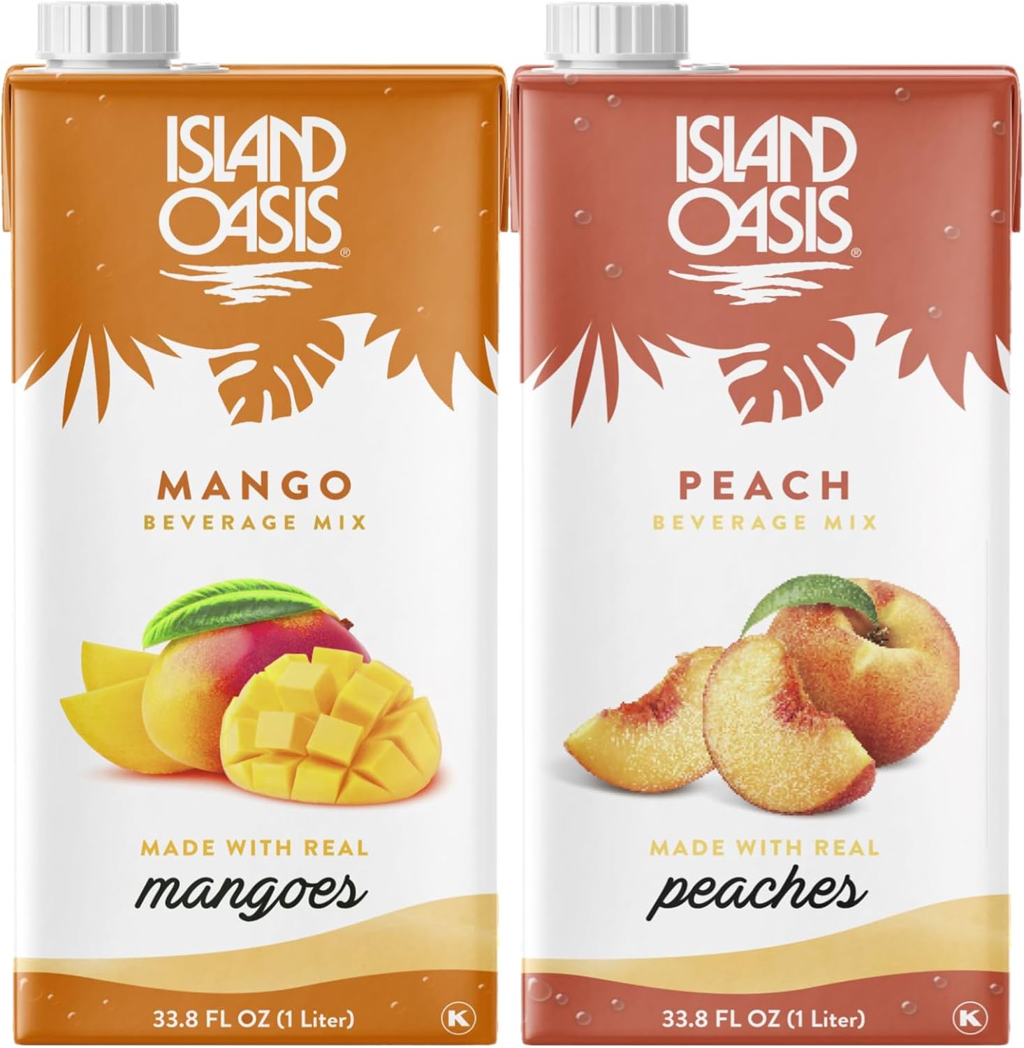 Island Oasis Drink Mix Variety, 1 of each: Mango and Peach Fruit Puree Beverage Mix, 33.8 fl oz (1 Liter)