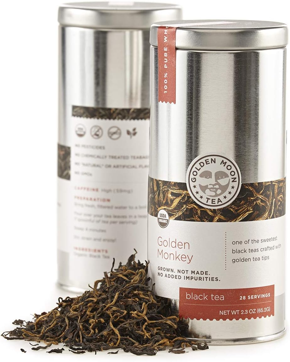 Golden Moon Tea Organic Golden Monkey Black Tea - Loose Leaf, Non-GMO - Travel Tin (28 Servings)
