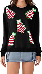 Aonoapll Women Sequin Christmas Sweatshirt Sparkly Santa Xmas Tree Shirt Long Sleeve Crew Neck Oversized Pullover Top