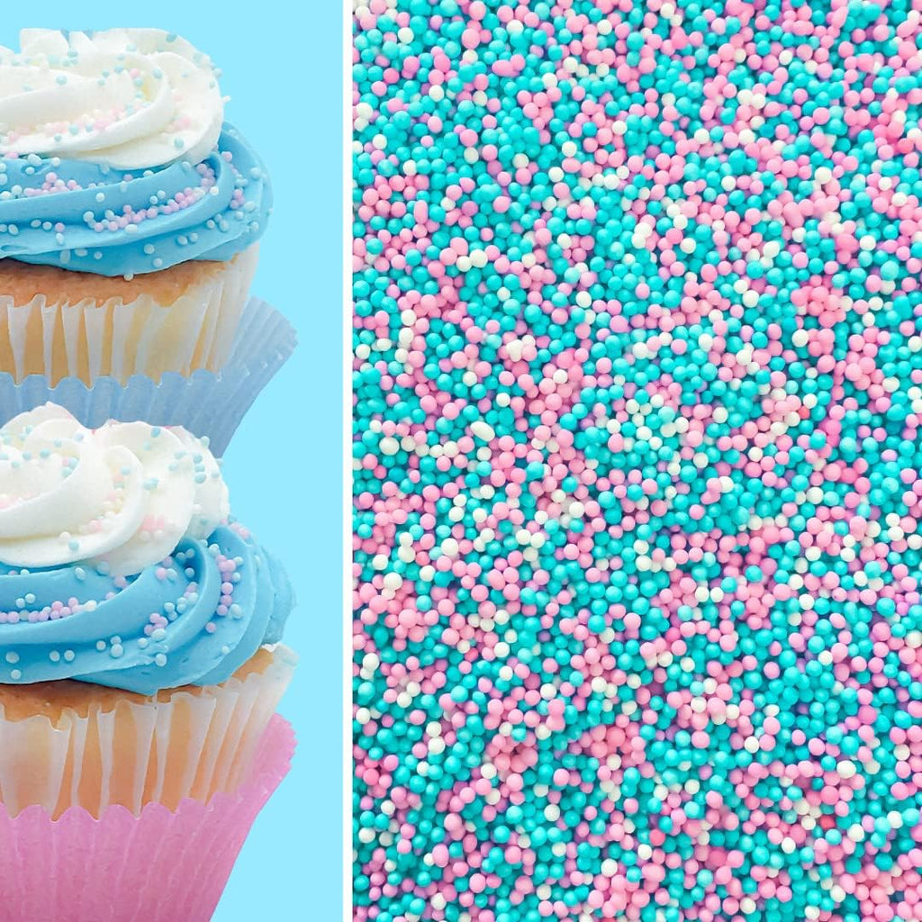 Baby Shower Boy Girl Gender Reveal Pink Blue White Bake in Sprinkle On Confetti Dessert Decoration Toppings for Cake Cookie Cupcake IceCream Donut (Gender Reveal)