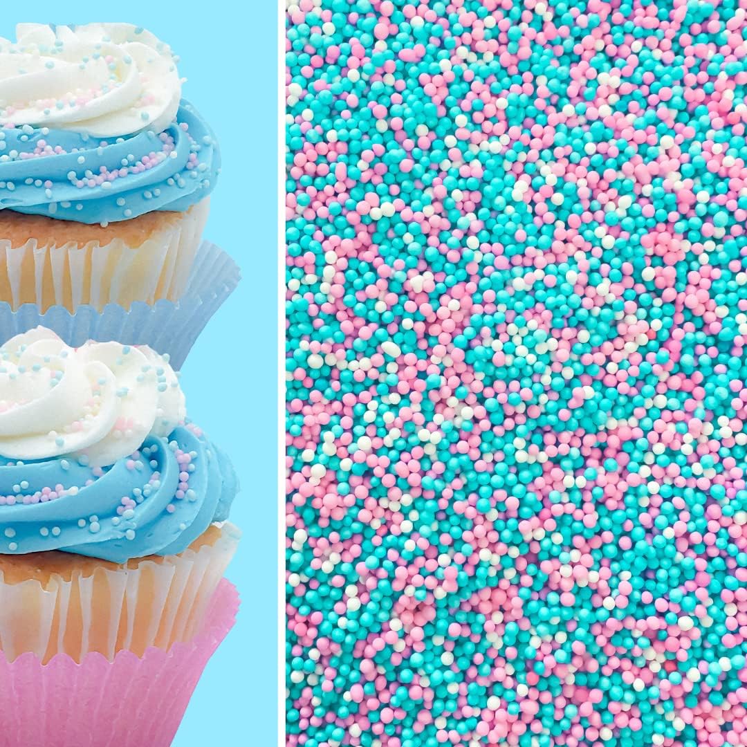 Baby Shower Boy Girl Gender Reveal Pink Blue White Bake in Sprinkle On Confetti Dessert Decoration Toppings for Cake Cookie Cupcake IceCream Donut (Gender Reveal)