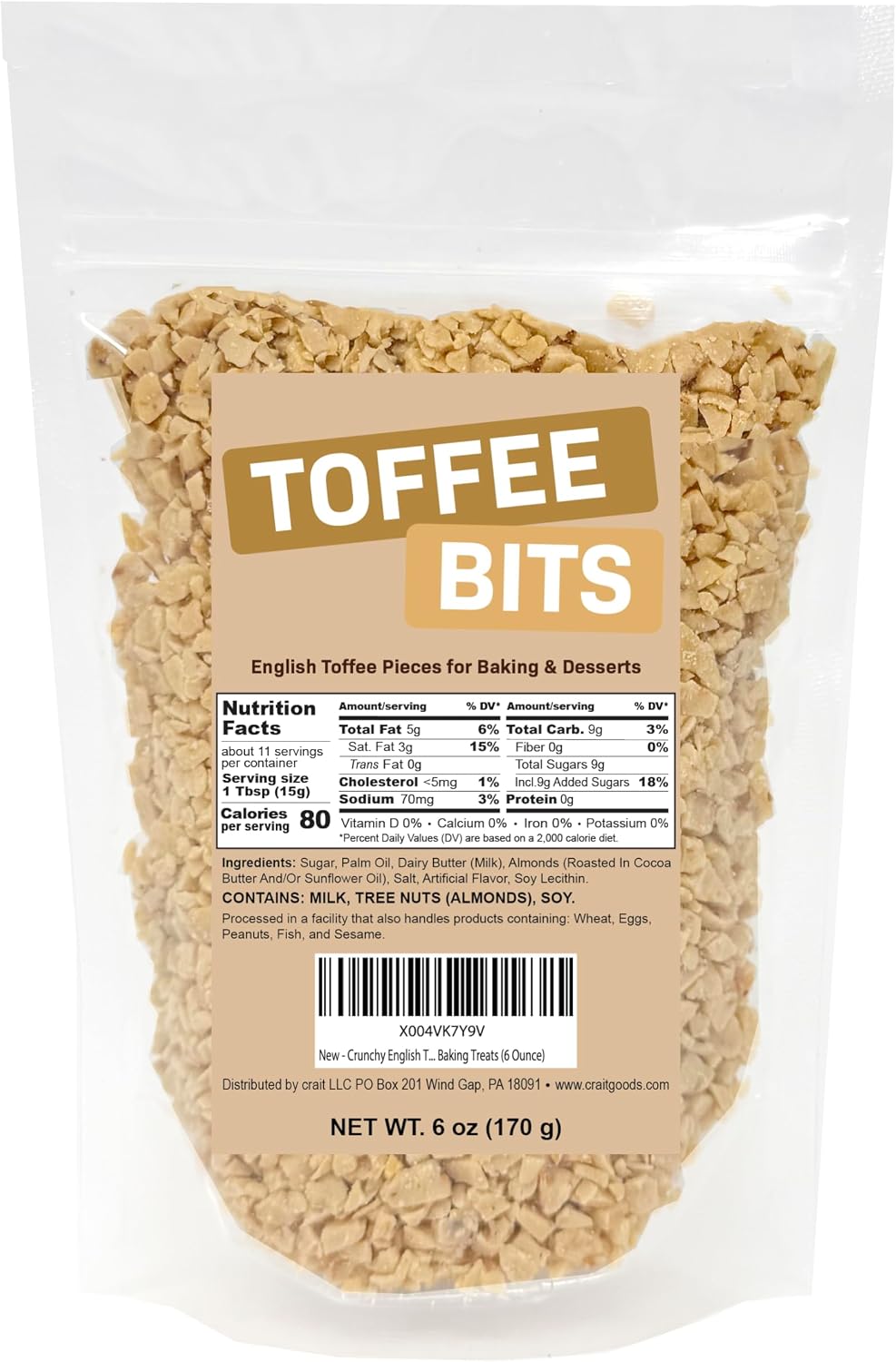 Crunchy English Toffee Bits for Baking & Desserts – Butter Toffee Chips for Cookies, Ice Cream, Candy Making & Coffee Frappes – Sweet Crispy Pieces for Baking Treats (6 Ounce)