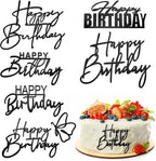 6Pcs Cake Toppers Happy Birthday Acrylic Cake Topper Happy Birthday Cake Sign Picks Happy Birthday Cake Decorations Cake Stick Decor for Celebrating Birthday Anniversary Party(Black)