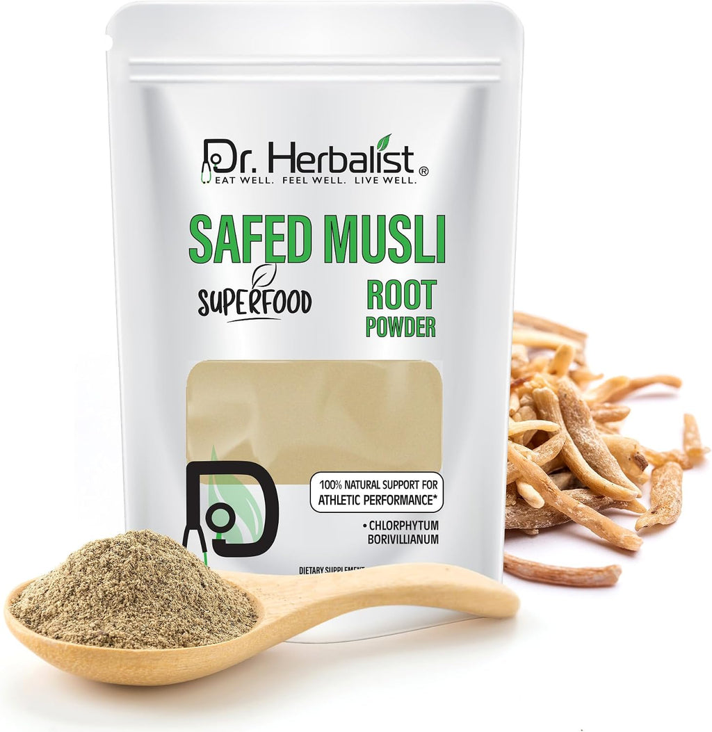 Dr. HERBALIST Safed Musli Powder 200g - Pure Chlorophytum Borivilianum (White Musli) with Saponins | Ayurvedic Vajikaran | Halal