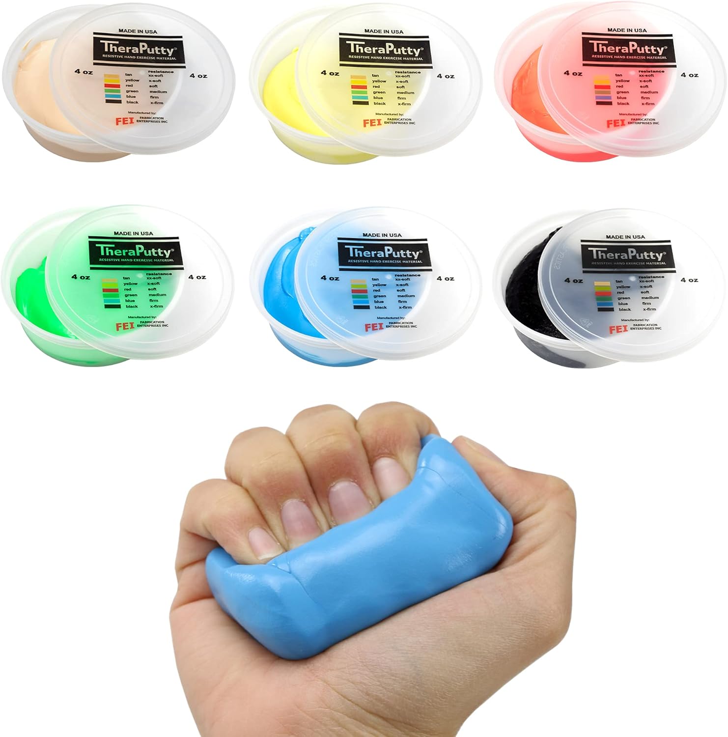 CanDo Theraputty Plus Hand Exercise Putty for Rehabilitation, Exercises, Hand Therapy, Hand Strengthening, Stress Relief - 6-Piece Set 4 oz