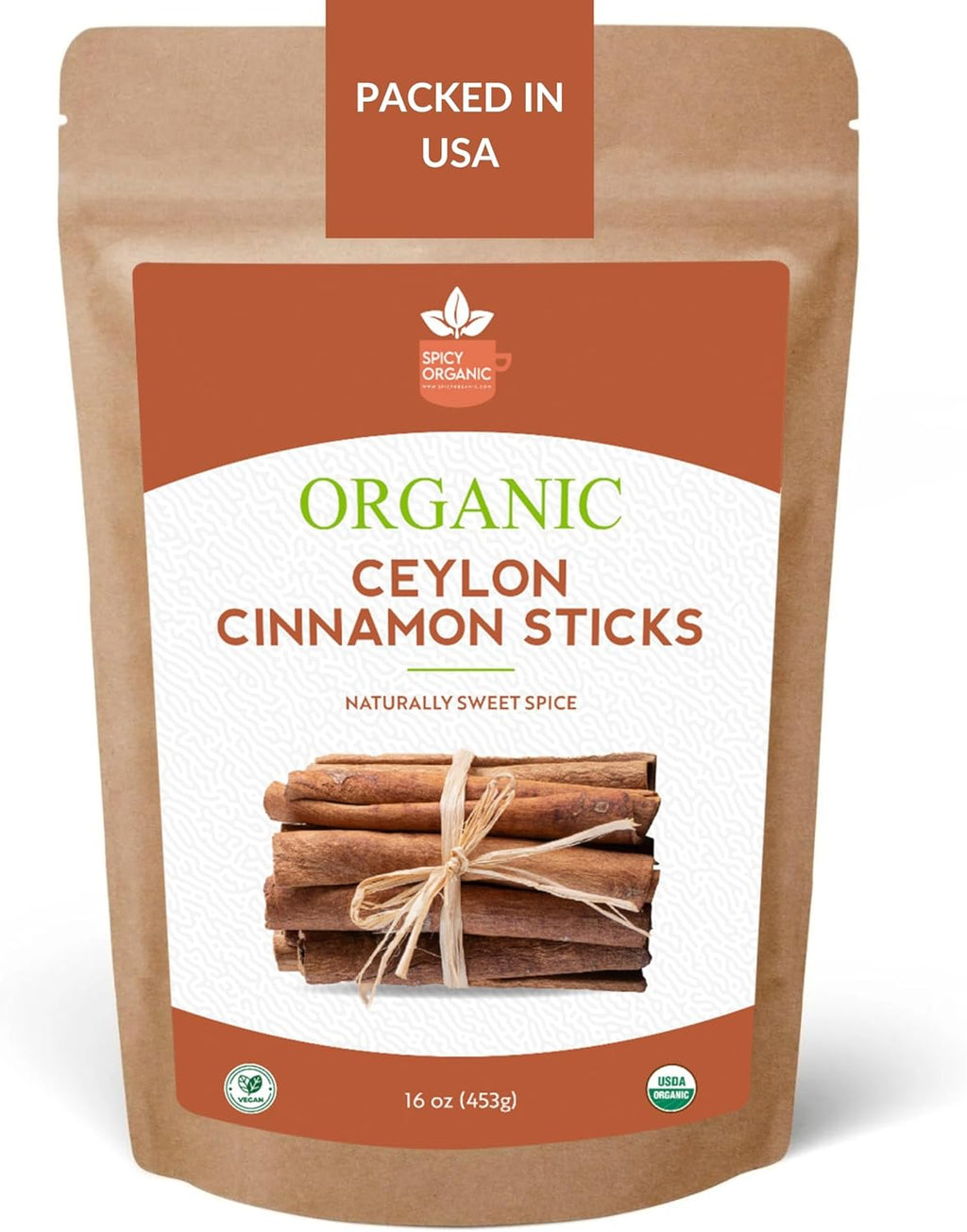 SPICY ORGANIC Ceylon Cinnamon Sticks 16 oz – True Cinnamon Quills from Sri Lanka, 3.5" Premium Ceylon Cinnamon, USDA Certified Organic, Perfect for Recipes, Crafts & Holiday Drinks- Cinnamomum Verum