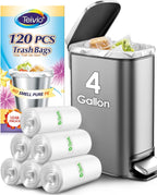 Teivio Small Trash Bags 4 Gallon 120 Counts Garbage Bags, Bathroom Trash Can Bin Liners, Small Plastic Bags for home office kitchen, fit 12-15 Liter, 3,3.5,4.5 Gal, Clear
