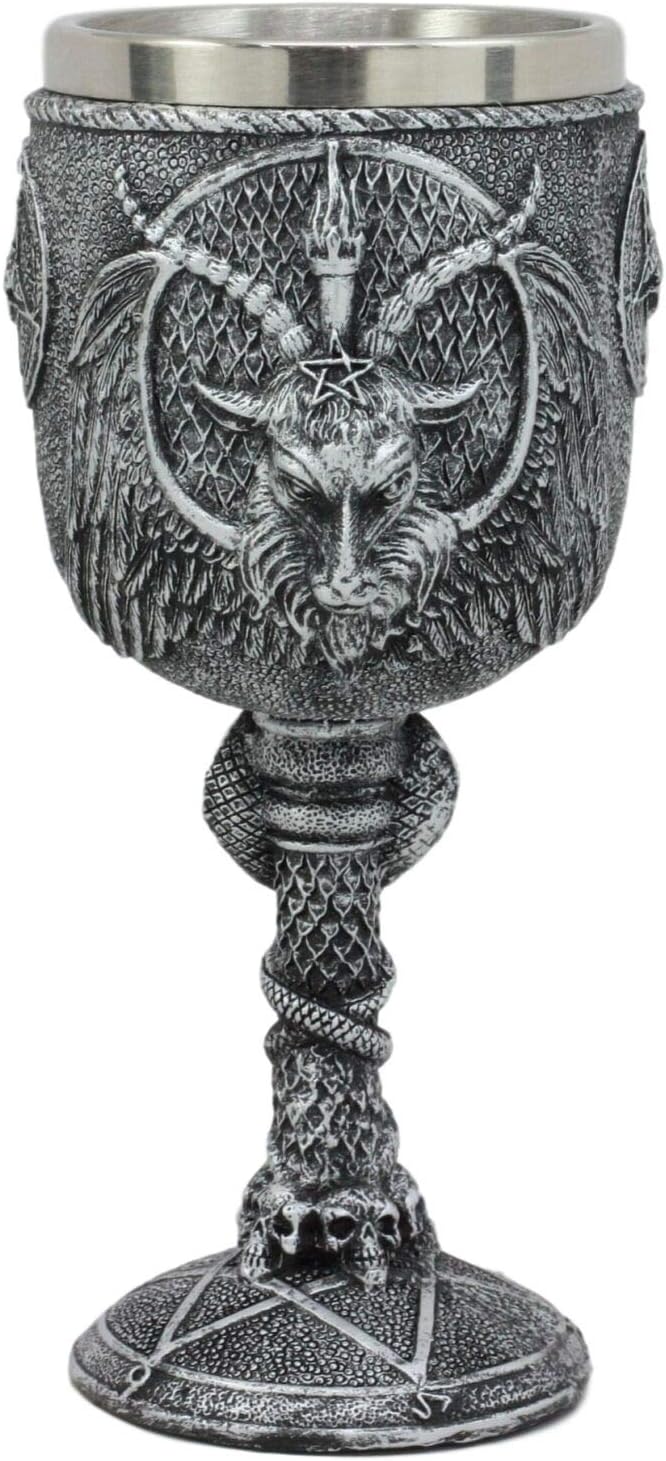 Pacific Giftware Satanic Cult Baphomet Wine Goblet Made of Polyresin with Stainless Steel Rim